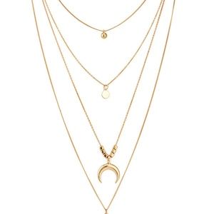 Moon & Round Pendant Layered Chain Necklace